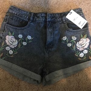 gray high rise denim shorts